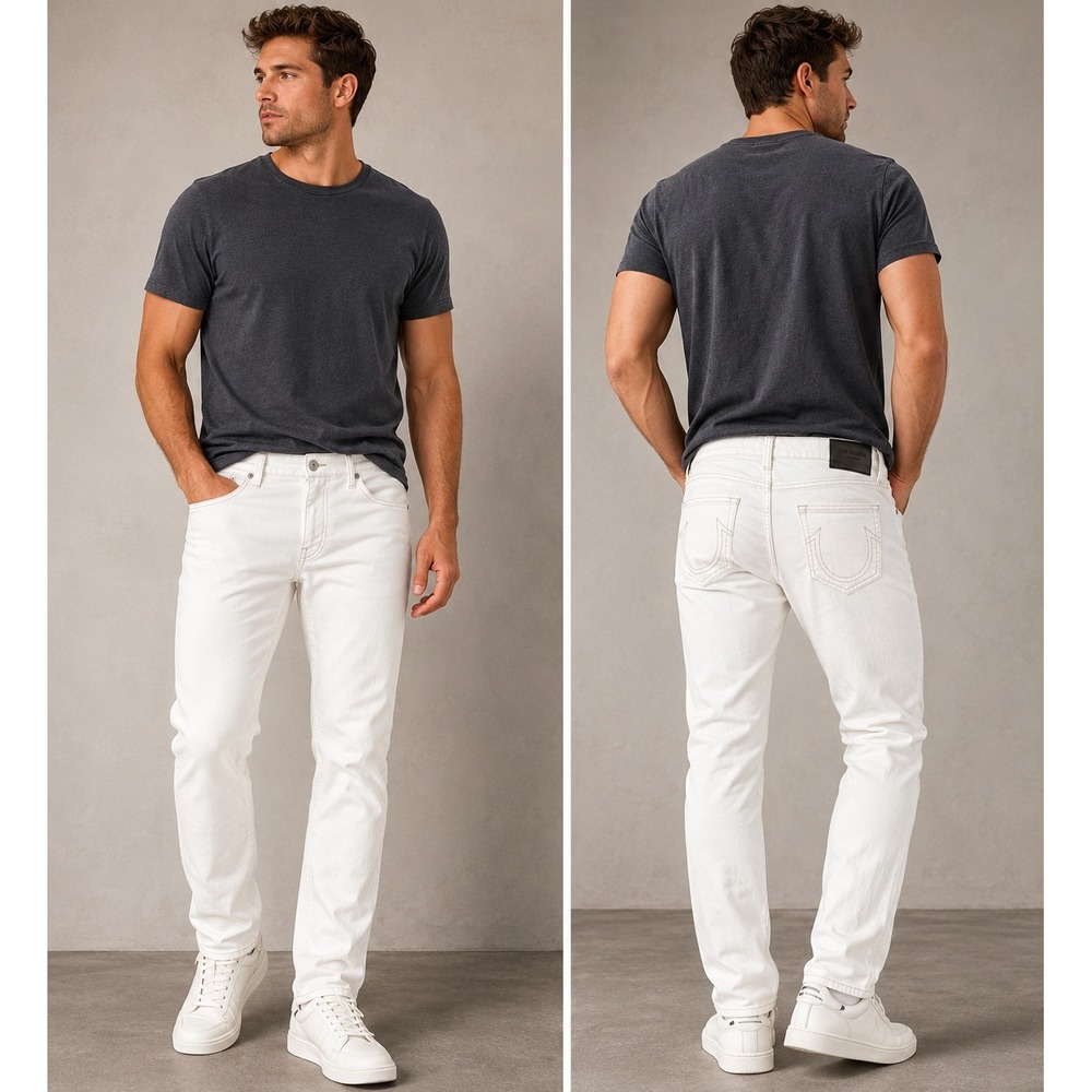 True Religion Rocco Relaxed Skinny Jeans White Renegade SN Mens 33 Stretch Denim